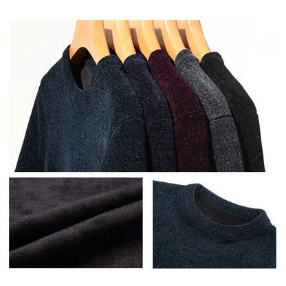 Herren Winter Pullover Rundhals Langarm Uni Farbe Warm gefüttert