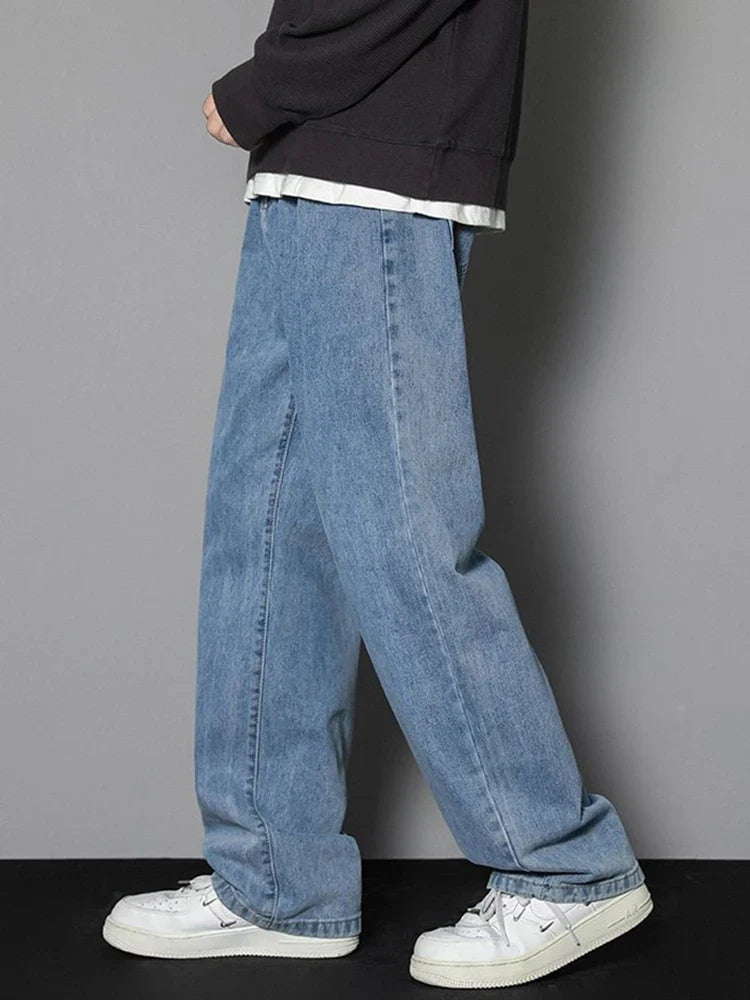 Jeans Herren Weites Bein Loose Fit Denim Hose Streetwear