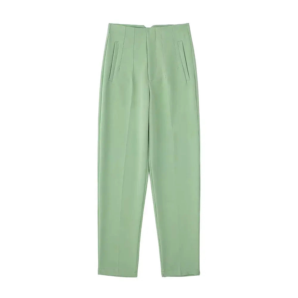 Damen Chinohose High Waist Gerade Beine Elegante Stoffhose Freizeithose