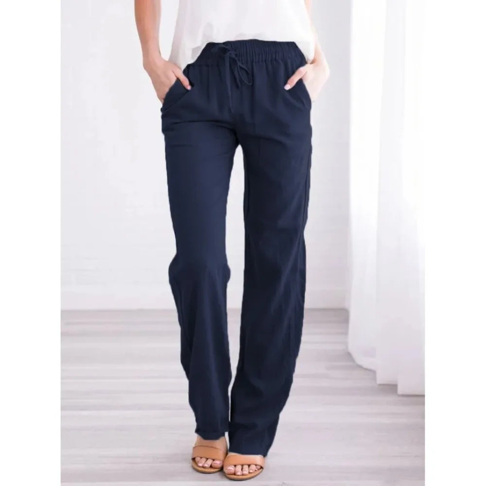 Damen Freizeithose mit weitem Bein, Kordelzug und elastischem Bund