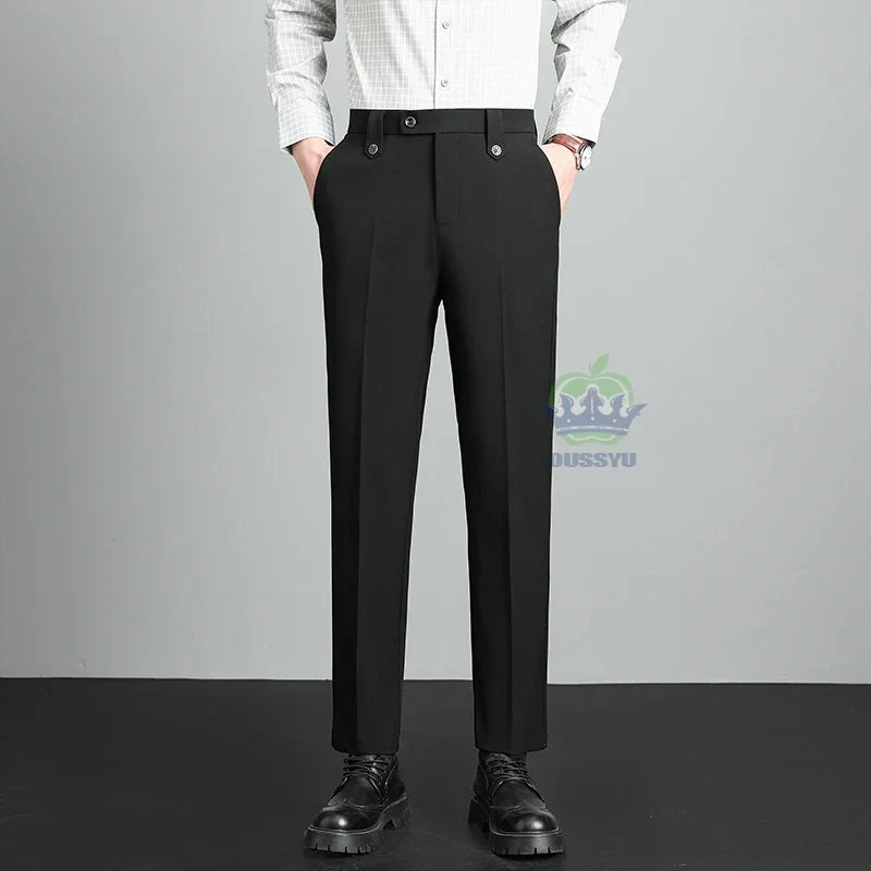 Herren Hose Beige Business-Stil Schmal Geschnitten