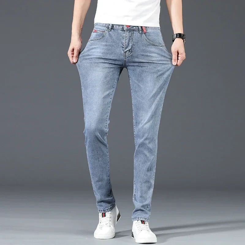 Jeans Herren Slim Fit Hellblau Stretch-Denim