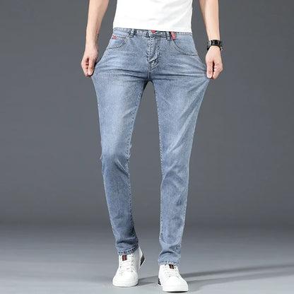Jeans Herren Slim Fit Hellblau Stretch-Denim