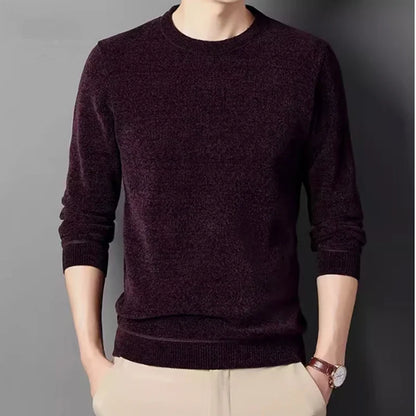 Herren Winter Pullover Rundhals Langarm Uni Farbe Warm gefüttert