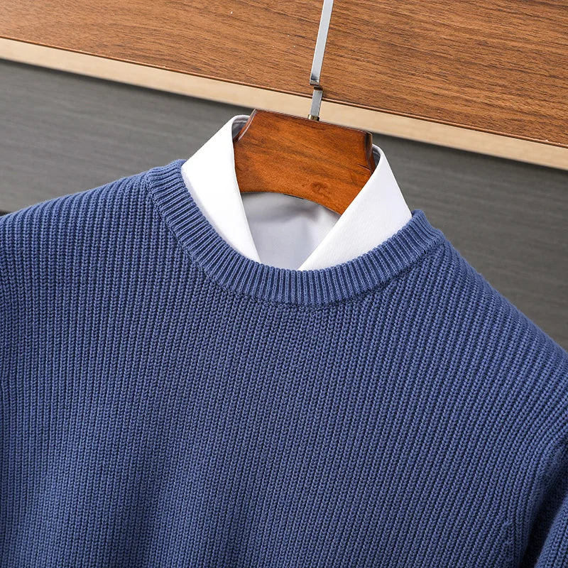 Herren Rundhals Pullover Strickoptik Gerippt Casual
