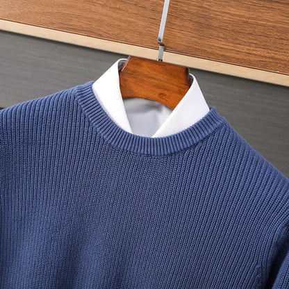 Herren Rundhals Pullover Strickoptik Gerippt Casual