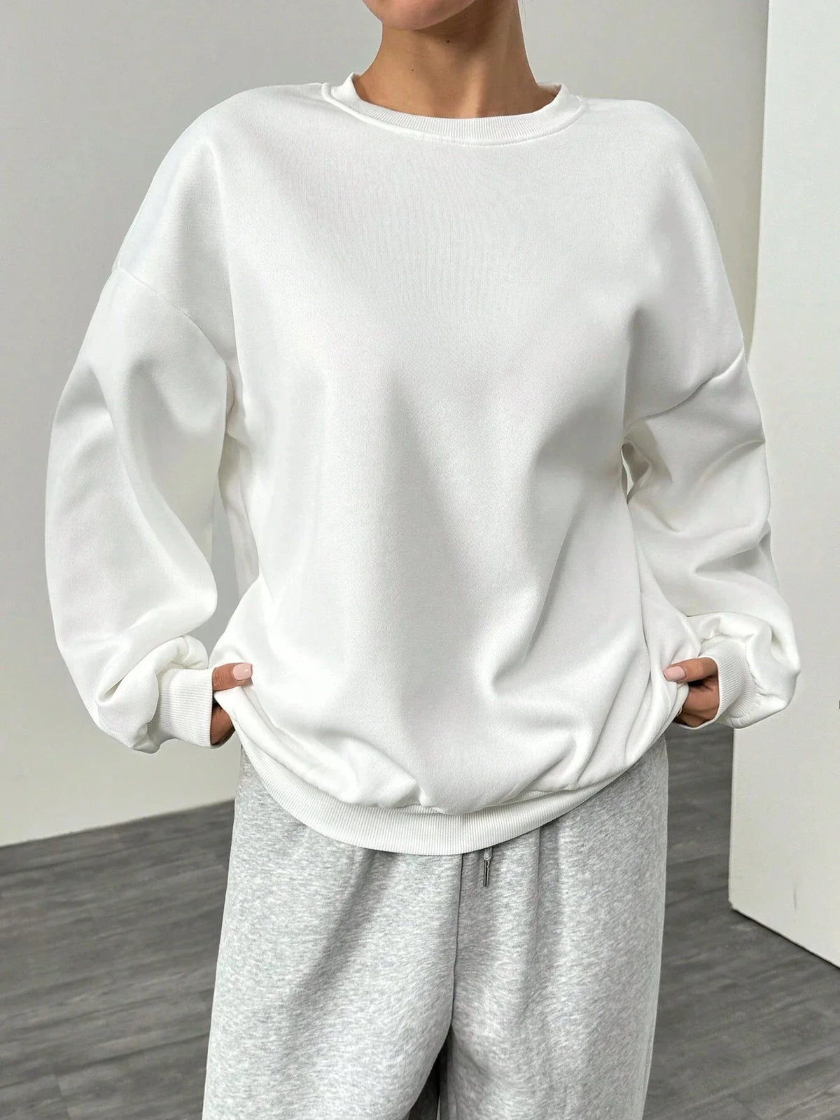 Unisex Basic Rundhals Sweatshirt Langarmshirt Grau