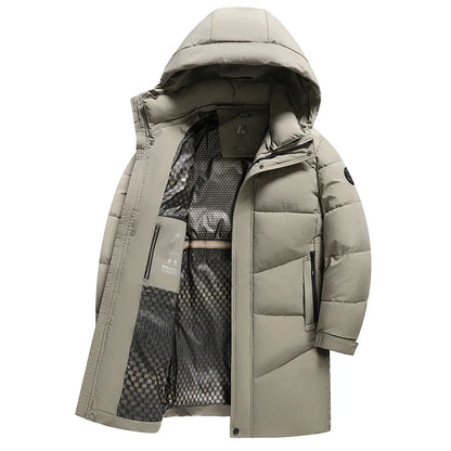Herren Winter Steppmantel Lang mit Kapuze Schwarz