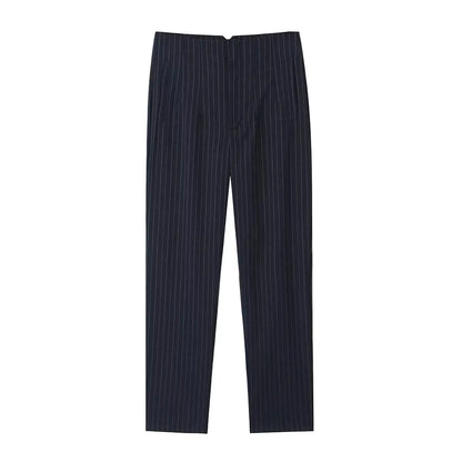 Damen Stoffhose Hoher Bund Business-Hose Elegante Anzughose Beige/Schwarz/Blau Gestreift