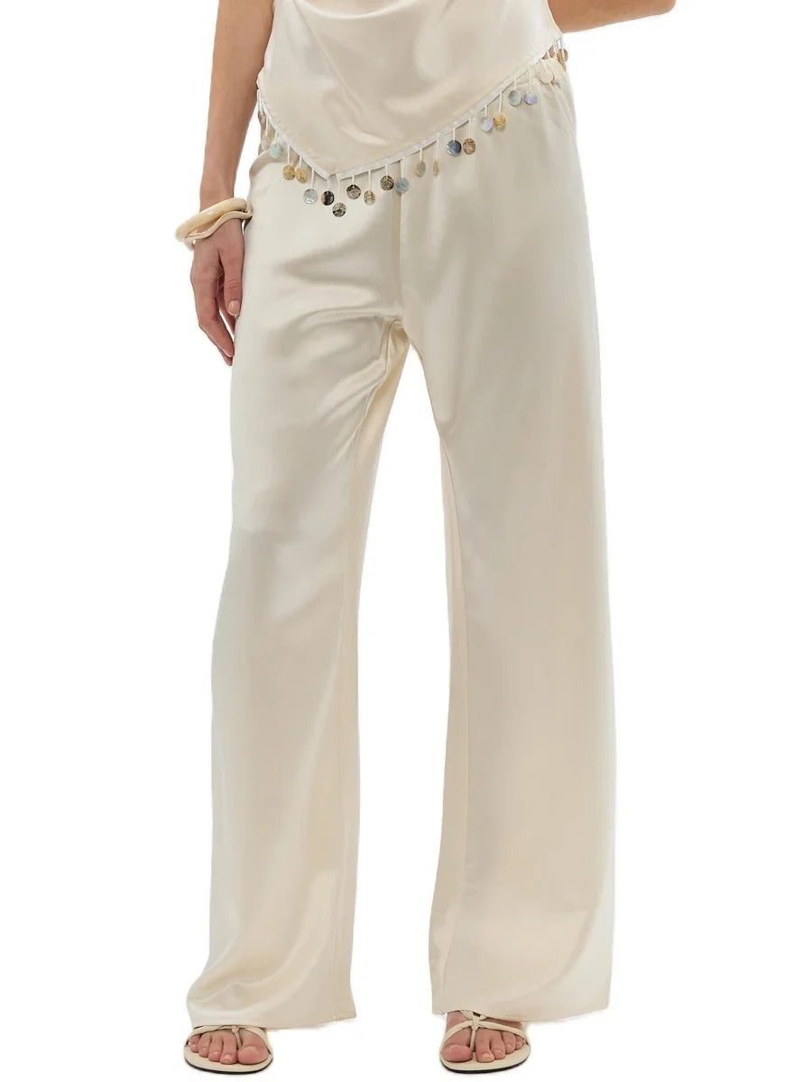 Damen Satin Hose Weites Bein – Dunkelgrün