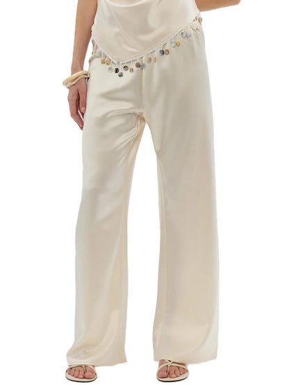 Damen Satin Hose Weites Bein – Dunkelgrün