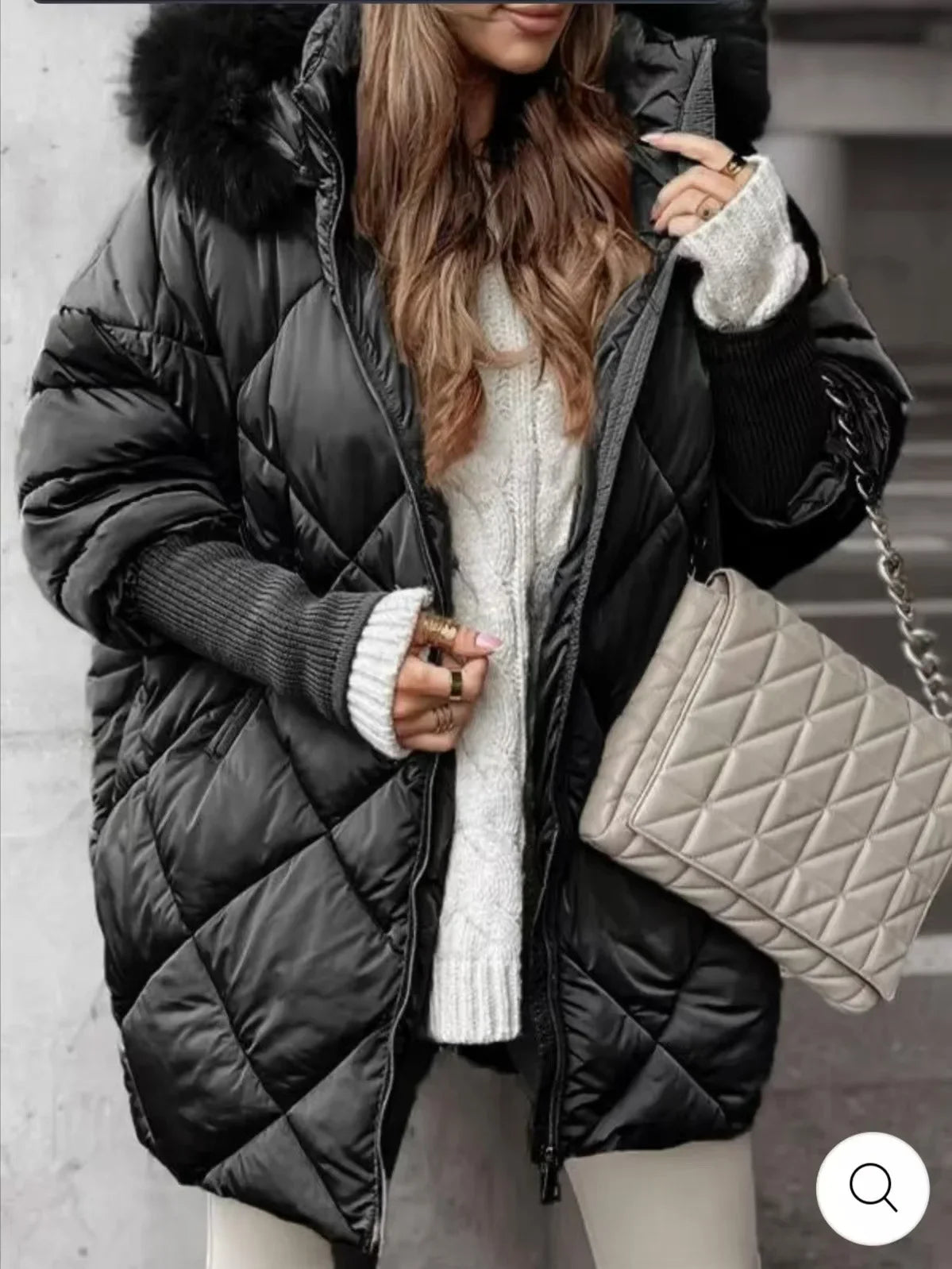Steppjacke Damen mit Kapuze und Kunstfellbesatz Winter Warme Jacke