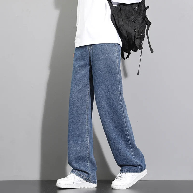 Jeans Herren Weites Bein Loose Fit Denim Hose Streetwear