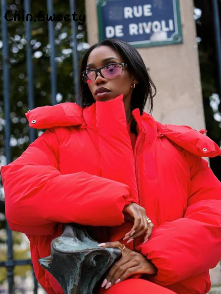 Damen Steppjacke mit Kapuze, kurzer Puffer-Stil, einfarbig, gefüttert