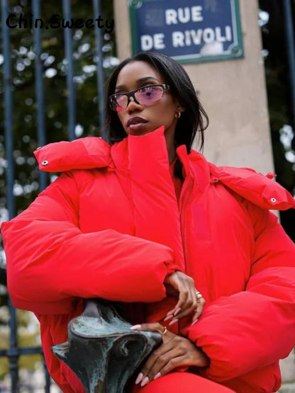 Damen Steppjacke mit Kapuze, kurzer Puffer-Stil, einfarbig, gefüttert