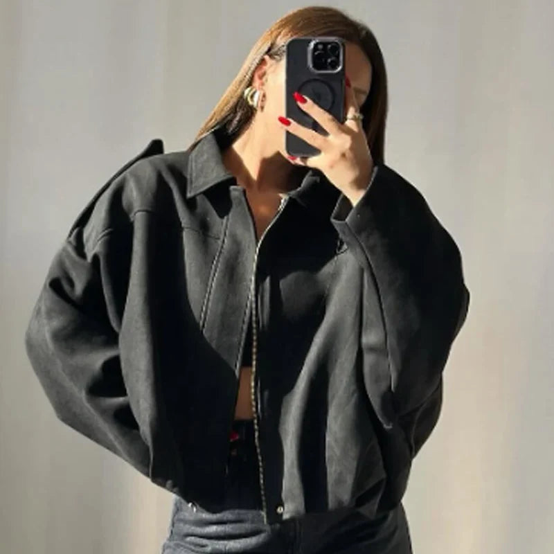 Kurze Jacke mit Kragen Damen Weit Geschnitten Mehrfarbig