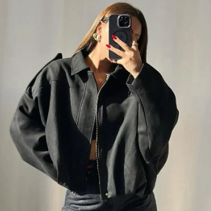 Kurze Jacke mit Kragen Damen Weit Geschnitten Mehrfarbig