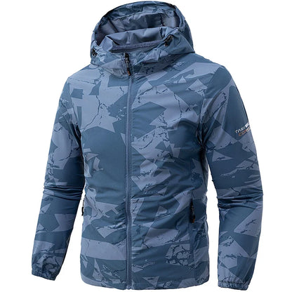 Herren Jacke mit Kapuze & Reißverschluss, Camouflage-Muster, Windbreaker