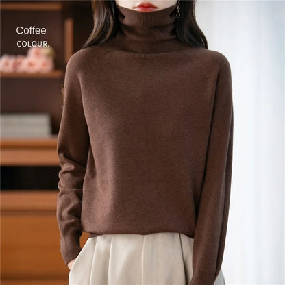 Damen Rollkragenpullover Langarm Strickpullover