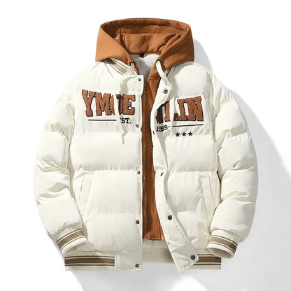 Unisex Steppjacke mit Kapuze und College-Schriftzug – Winterjacke