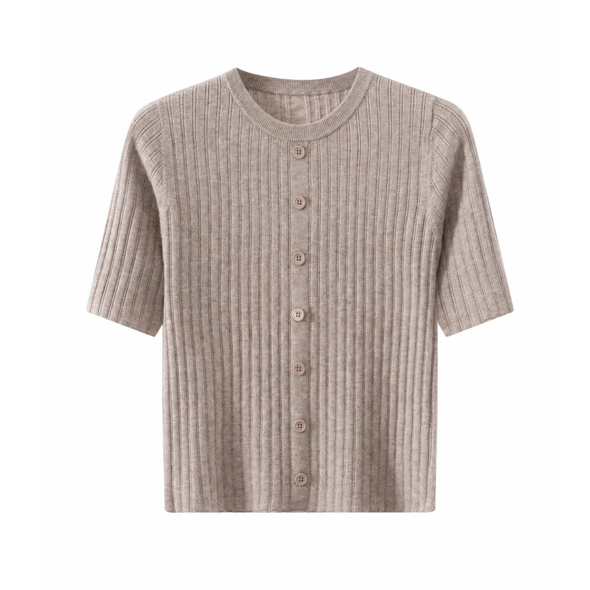 Damen Kurzarm Strickjacke Gerippt mit Knöpfen