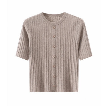 Damen Kurzarm Strickjacke Gerippt mit Knöpfen