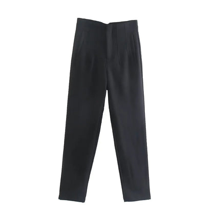Damen Stoffhose Hoher Bund Business-Hose Elegante Anzughose Beige/Schwarz/Blau Gestreift