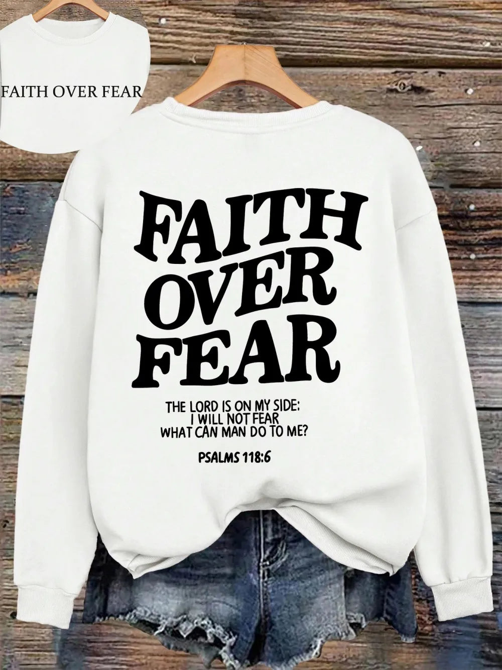 Hoodie mit Kapuze und "Faith Over Fear" Druck, lockere Passform