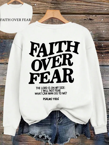 Hoodie mit Kapuze und "Faith Over Fear" Druck, lockere Passform