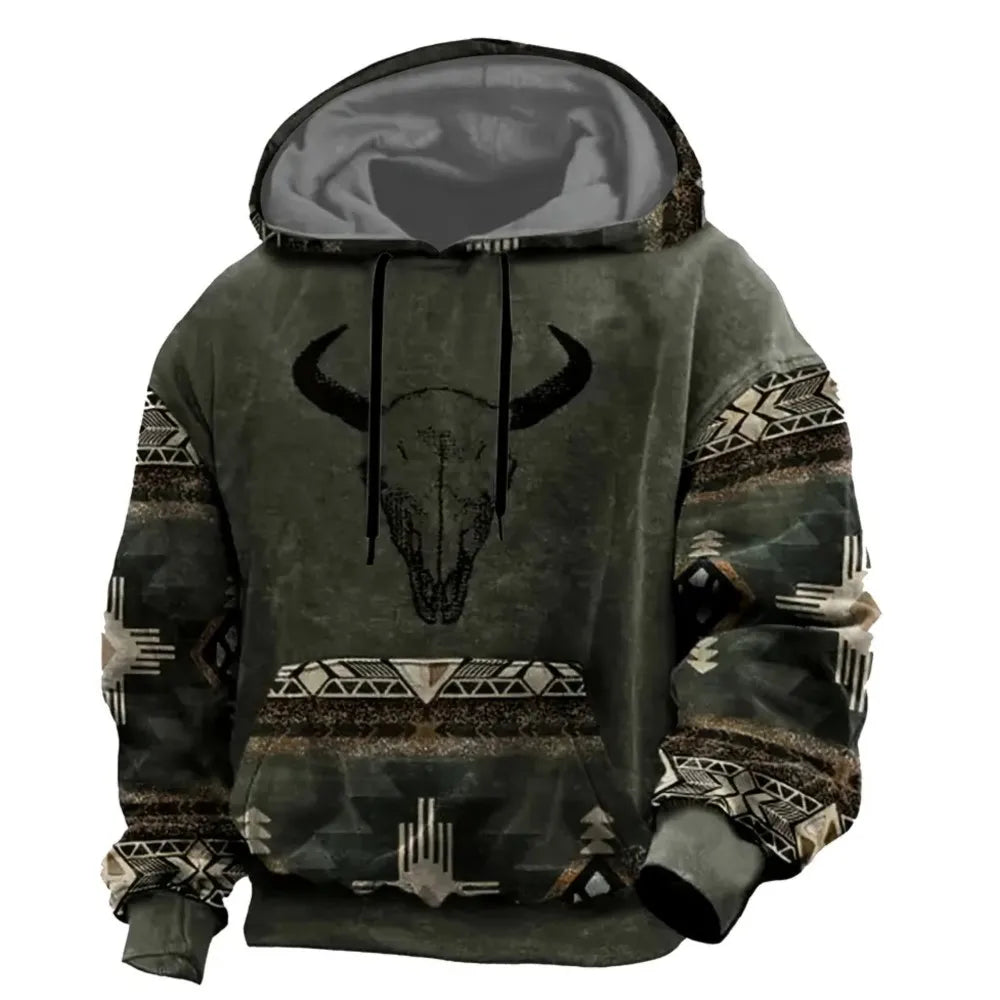 Herren Hoodie mit Hirsch-Motiv und Muster Ärmeln