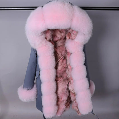 Damen Winterparka mit Kapuze & Pelzimitat-Futter in Rosa