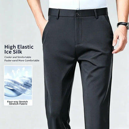 Herren Business Hose Schwarz Gerader Schnitt Elegant