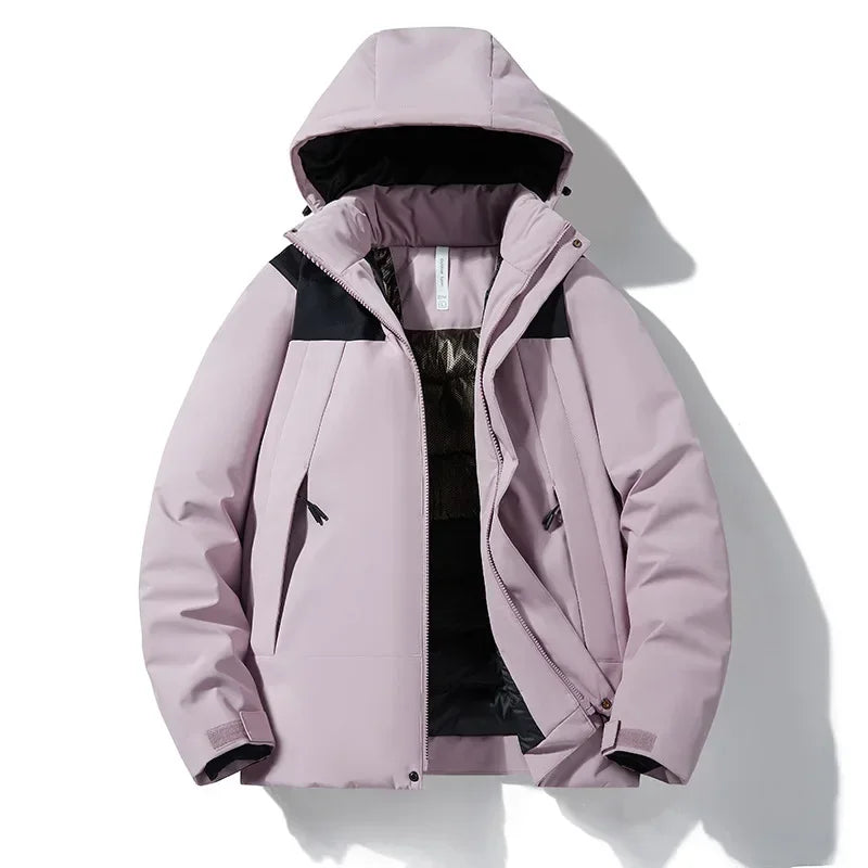 Unisex Winterjacke mit Kapuze und Reißverschluss, gepolstert