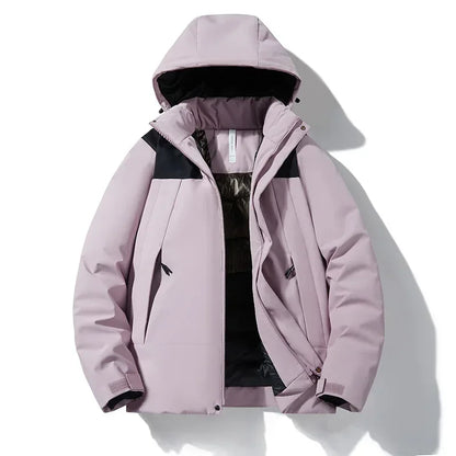 Unisex Winterjacke mit Kapuze und Reißverschluss, gepolstert