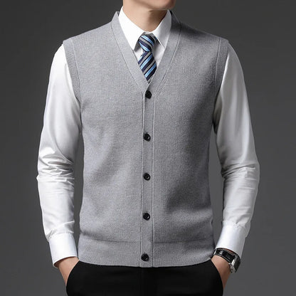 Herren Cardigan Weste V-Ausschnitt Knopfleiste Rippstrick Optik Einfarbig