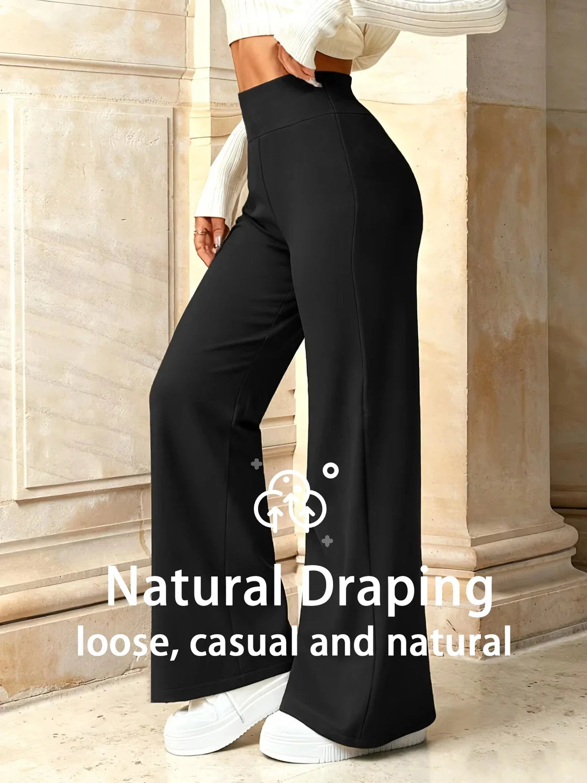 Schwarze Damen Hose, weites Bein, hohe Taille