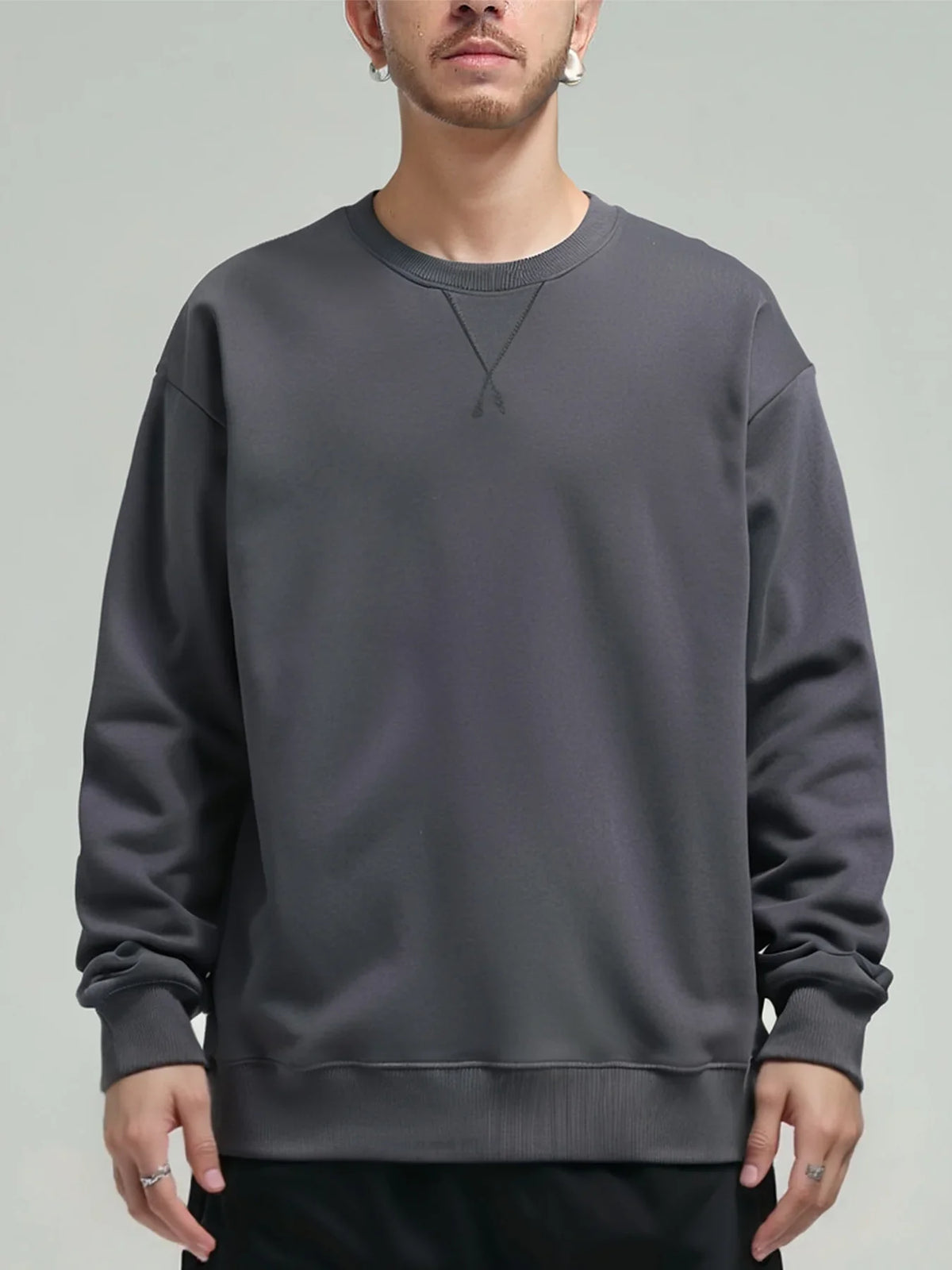 Unisex Langarm Sweatshirt Rundhals Grau meliert