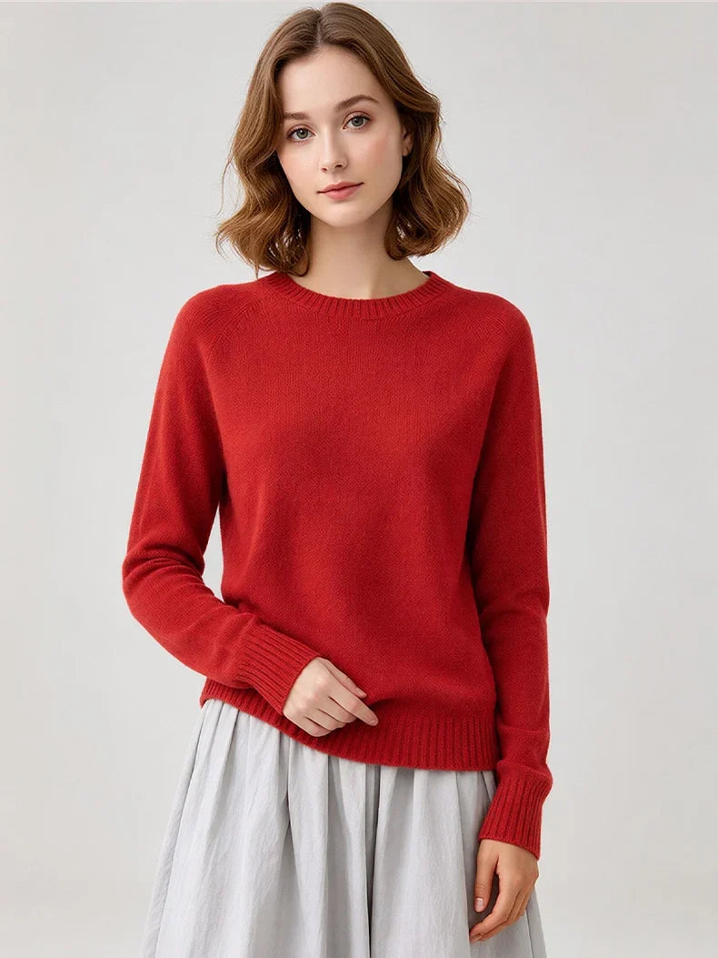 Damen Pullover Rundhals Langarm Strickpullover Einfarbig