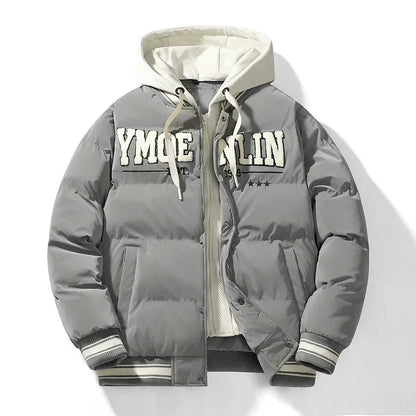 Unisex Steppjacke mit Kapuze und College-Schriftzug – Winterjacke