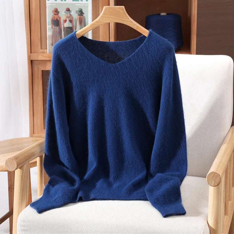 Damen Pullover V-Ausschnitt Langarm Weiches Material