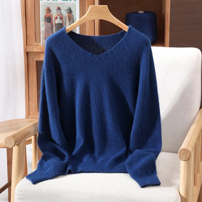 Damen Pullover V-Ausschnitt Langarm Weiches Material