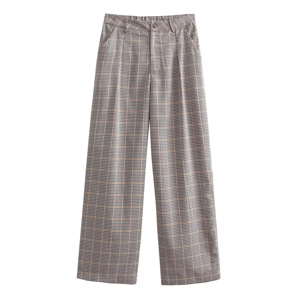 Damen Weite Hose Kariert High Waist Freizeithose