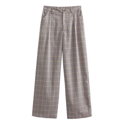 Damen Weite Hose Kariert High Waist Freizeithose