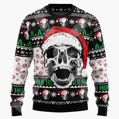 Herren Ugly Christmas Sweater Totenkopf mit Weihnachtsmütze – Lustiger Pullover für Weihnachten