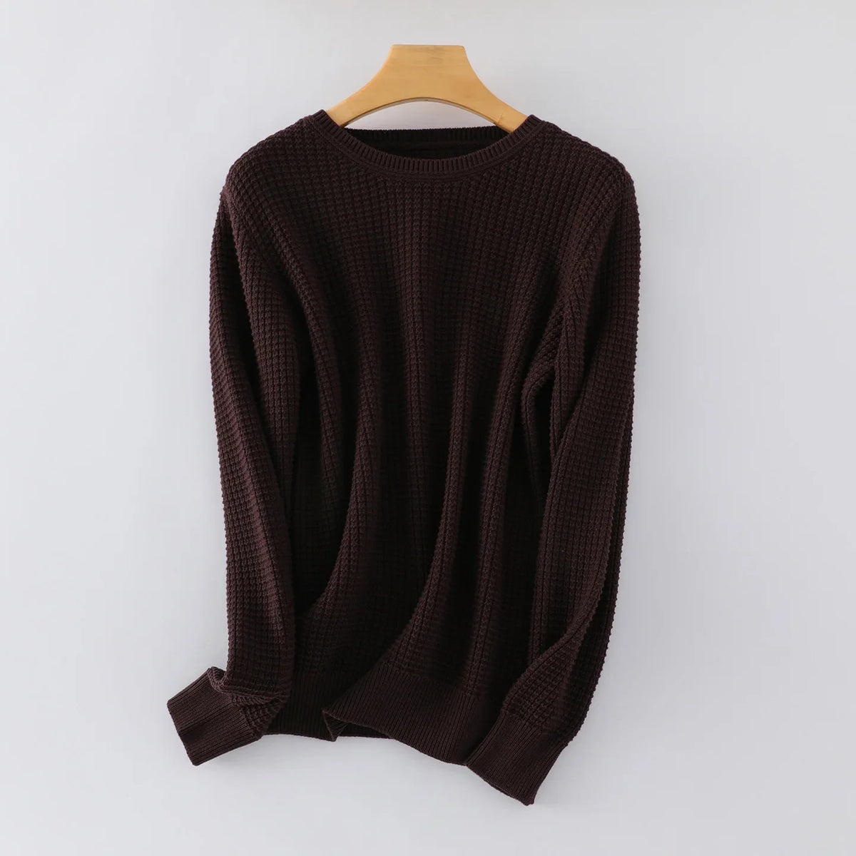 Damen Feinstrickpullover Rundhals Langarm Waffelmuster