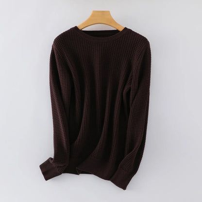 Damen Feinstrickpullover Rundhals Langarm Waffelmuster