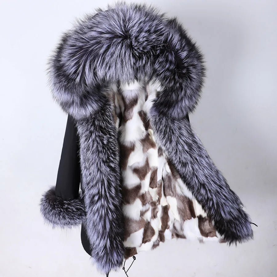 Damen Winterparka mit Kapuze & Pelzimitat-Futter in Rosa