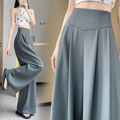 Damen Culotte Hose Weites Bein Hoher Bund Grau/Schwarz