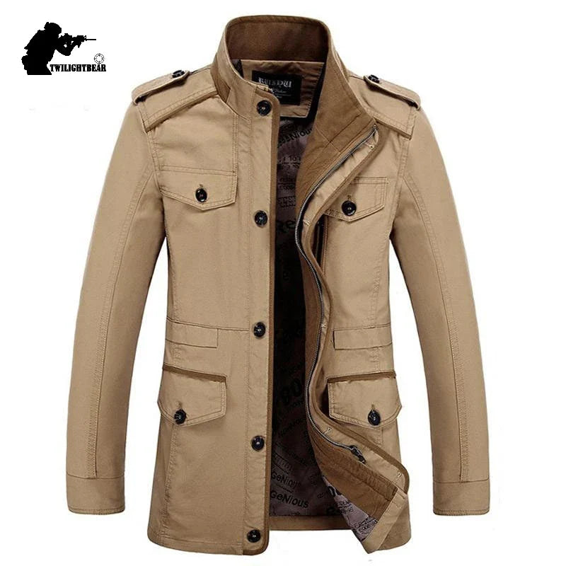Herren Militärstil Freizeitjacke – Outdoor Übergangsjacke mit Knopfleiste und Schulterklappen