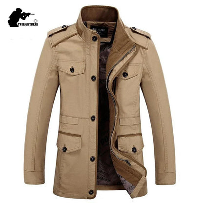 Herren Militärstil Freizeitjacke – Outdoor Übergangsjacke mit Knopfleiste und Schulterklappen